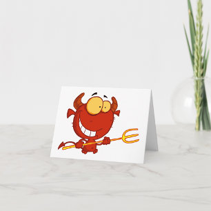 Tarjetas de notas del diablo rojo sosteniendo un t