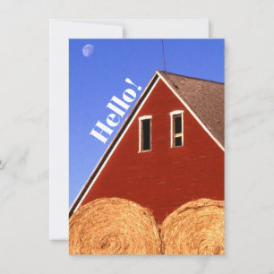 Tarjetas de notas del granero rojo y pacas de heno