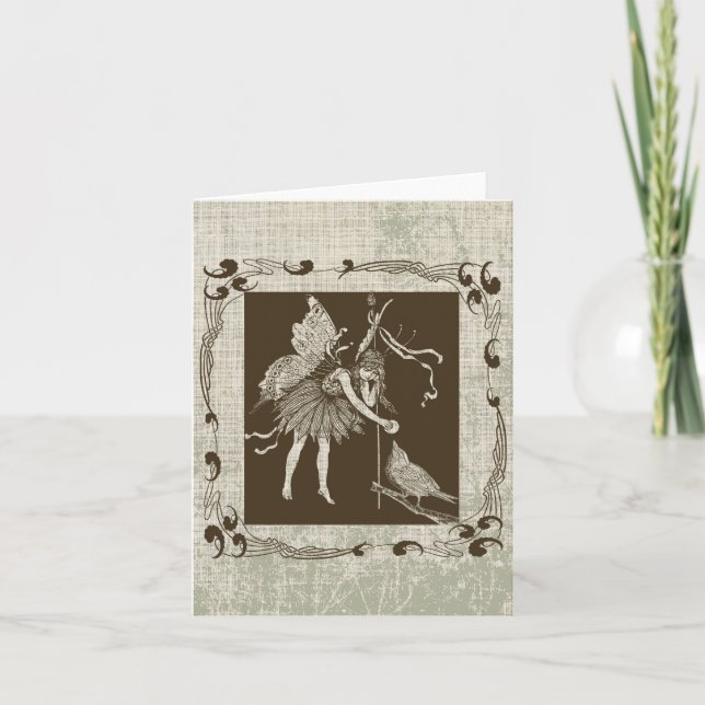 Tarjetas de notas dobladas de hadas y aves de cose (Anverso)