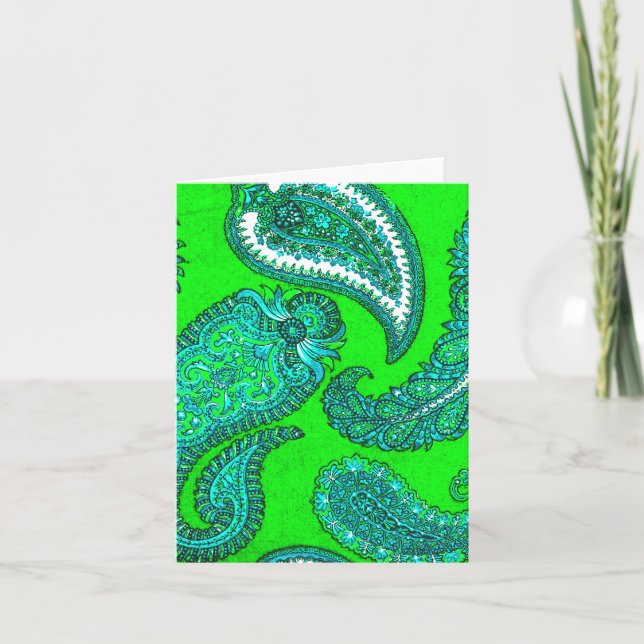 Tarjetas de Notas Electric Green & Aqua Paisley (Anverso)