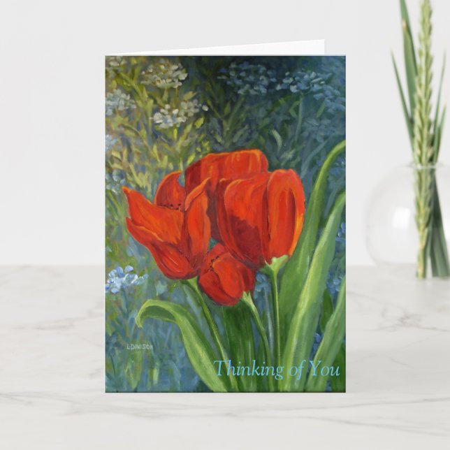 Tarjetas de notas florales con tulipanes rojos - A (Anverso)