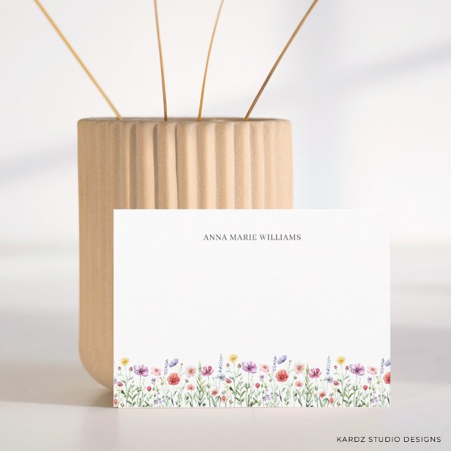 Tarjetas de notas florales de flores silvestres ch (The front of the card is shown in 3.5 x 5 in. Choose size, paper and corner style.)