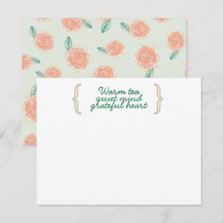 Tarjetas de notas florales de té caliente y mente