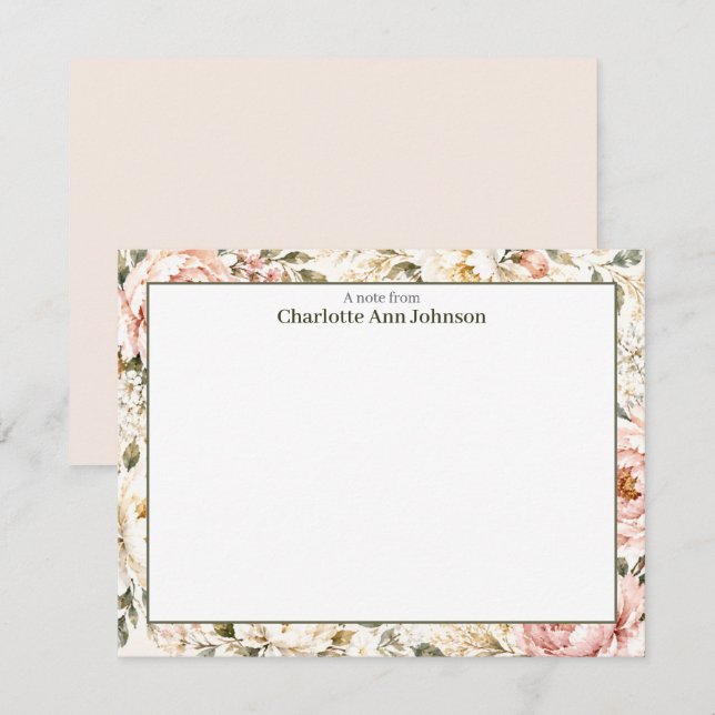 Tarjetas de notas florales personalizadas de rosas (Anverso / Reverso)