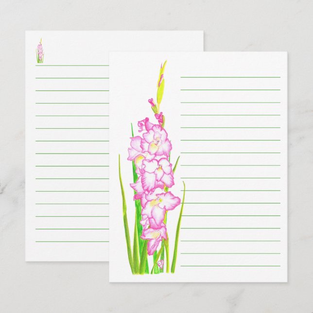 Tarjetas de notas forradas florales de acuarela ro (Anverso / Reverso)