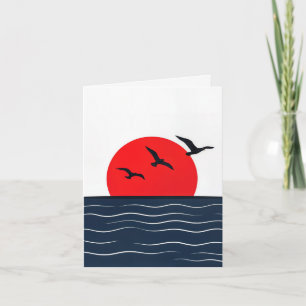 Tarjetas de notas Gaviotas en sol rojo en el océan