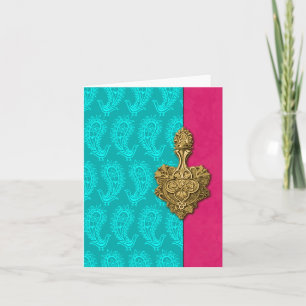Tarjetas de notas indias Aqua Paisley Peacocks