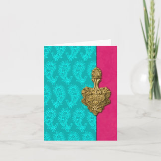 Tarjetas de notas indias Aqua Paisley Peacocks