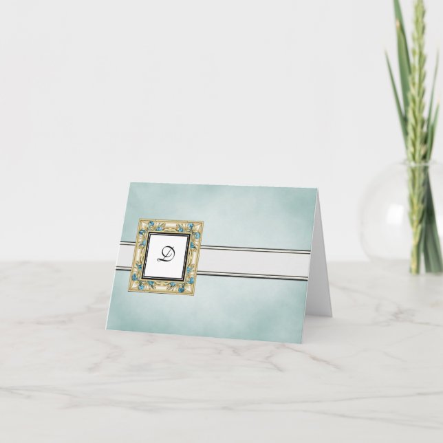 Tarjetas de notas monogramadas azules elegantes (Anverso)