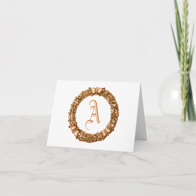 Tarjetas de notas monogramadas de Wreath naranja (Anverso)
