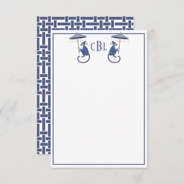 Tarjetas de notas monogramadas para monos Chinoise (Anverso / Reverso)