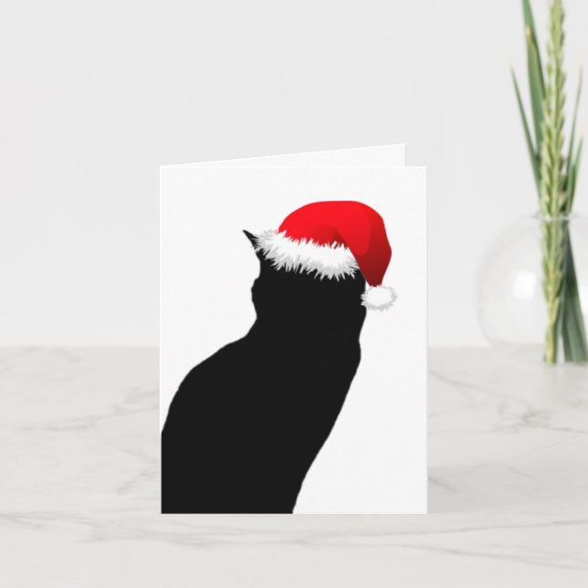 Tarjetas de notas navideñas Black Cat Santa Happy (Anverso)
