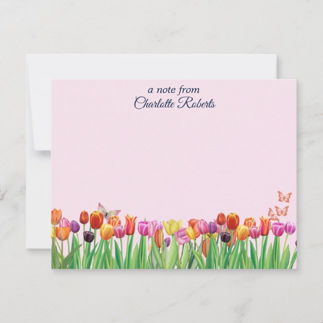 Tarjetas de notas para tulipanes y mariposas (Anverso)