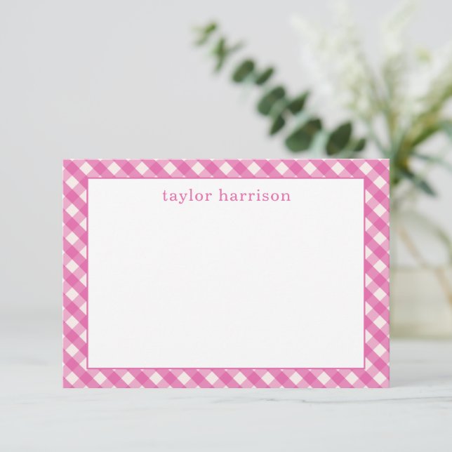 Tarjetas de notas personalizadas Bright Gingham (Anverso de pie)