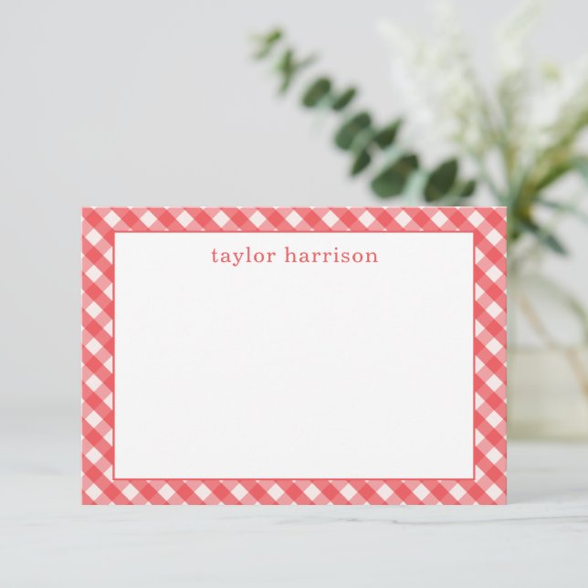 Tarjetas de notas personalizadas Bright Gingham (Anverso de pie)