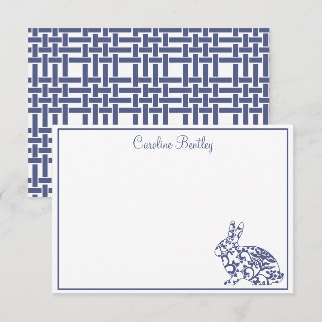 Tarjetas de notas personalizadas Chinoiserie Bunny (Anverso / Reverso)