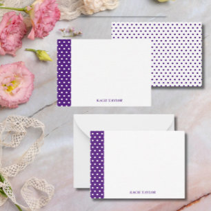 Tarjetas de notas personalizadas con puntos púrpur