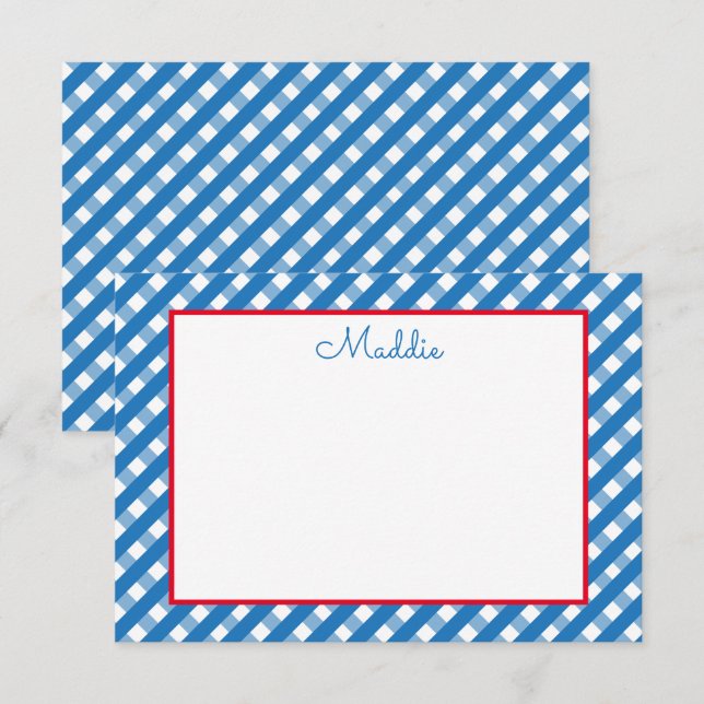 Tarjetas de notas personalizadas de Cute Gingham (Anverso / Reverso)