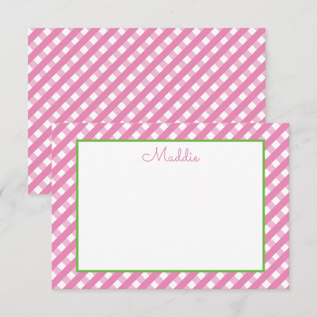 Tarjetas de notas personalizadas de Cute Gingham (Anverso / Reverso)