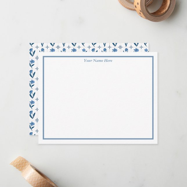 Tarjetas de notas personalizadas de Floral Azul (Anverso/Reverso In Situ)