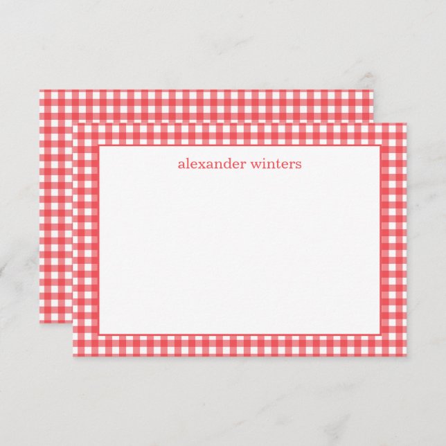 Tarjetas de notas personalizadas de Gingham (Anverso / Reverso)