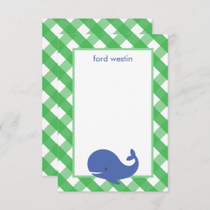 Tarjetas de notas personalizadas de Gingham Whale