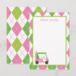 Tarjetas de notas personalizadas de golf rosa y ve