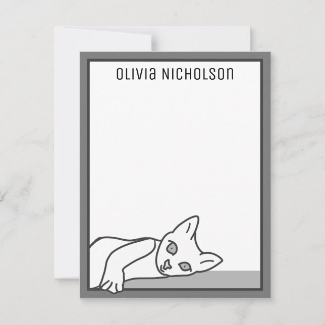 Tarjetas de notas personalizadas de Lazy Kitten (Anverso)
