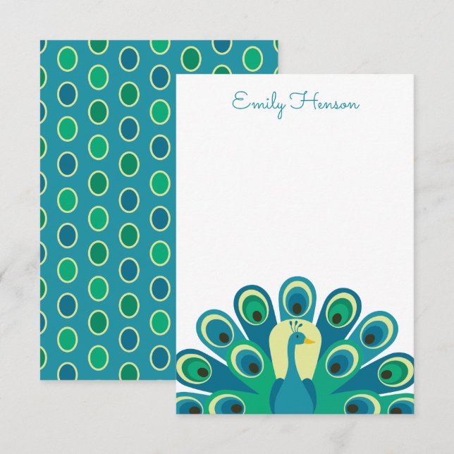 Tarjetas de notas personalizadas de Peacock Cute (Anverso / Reverso)
