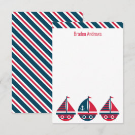 Tarjetas de notas personalizadas de veleros a raya