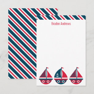 Tarjetas de notas personalizadas de veleros a raya