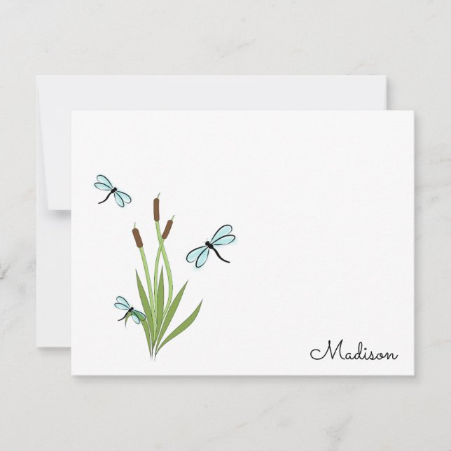 Tarjetas de notas personalizadas Dragonflies & Cat (Anverso)