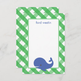 Tarjetas de notas personalizadas Gingham Whale