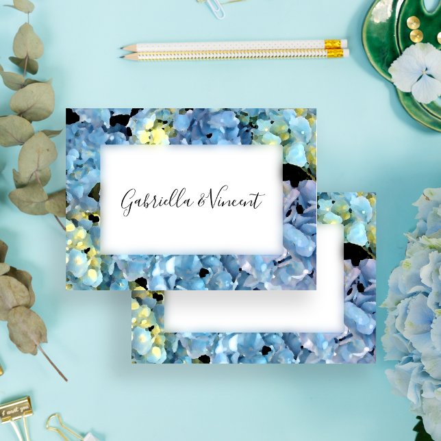 Tarjetas de notas planas de Boda de hidrangea azul (Subido por el creador)