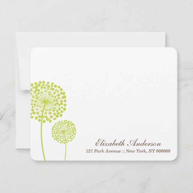 Tarjetas de notas planas de Dandelions verdes (Anverso)