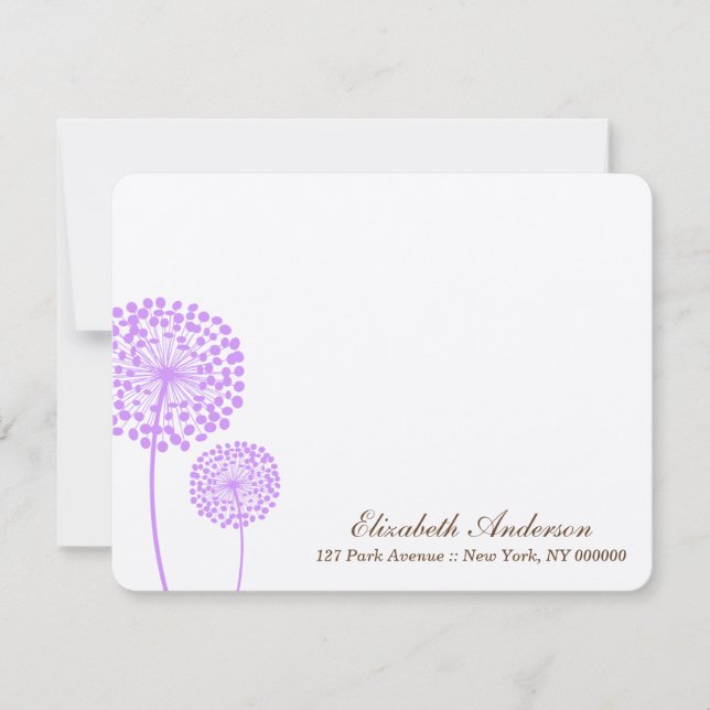 Tarjetas de notas planas de Lavender Dandelions (Anverso)