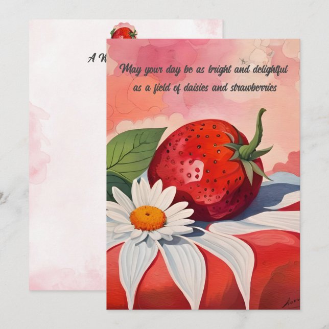 Tarjetas de notas planas de margarita y fresa (Anverso / Reverso)