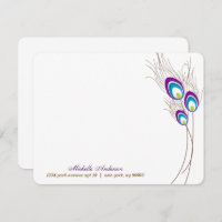 Tarjetas de notas planas de plumas de pavo real pú