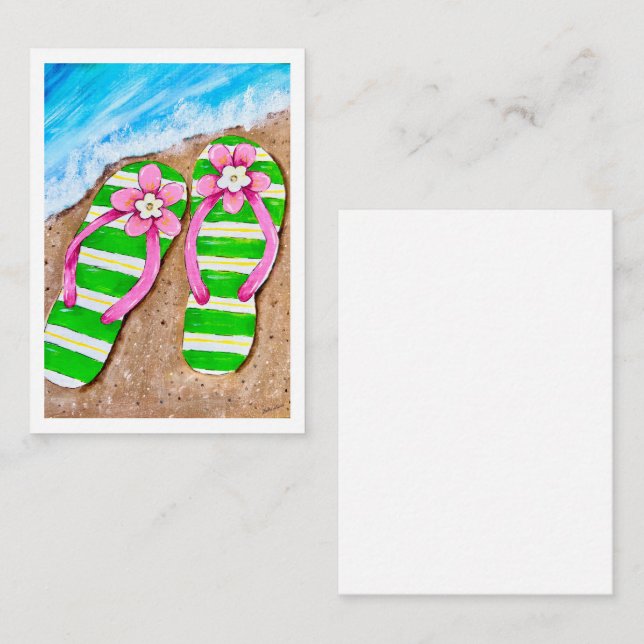 Tarjetas de notas planas volteadas de la playa (Anverso / Reverso)