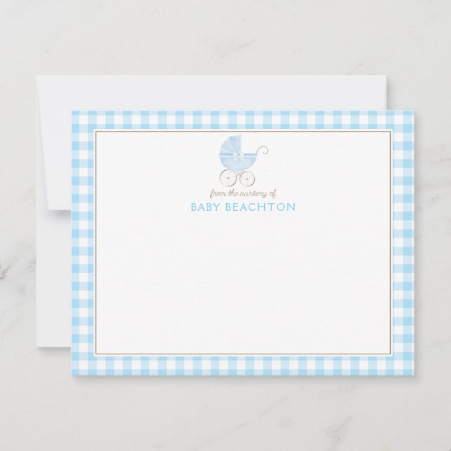 Tarjetas de notas Retro cochecito de bebé azul a c (Anverso)