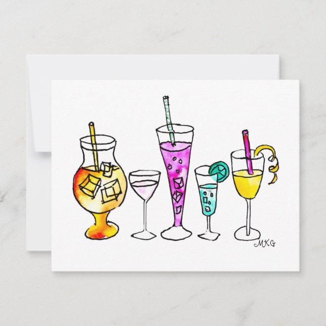 Tarjetas de notas retro de verano de Cocktails Gir (Anverso)