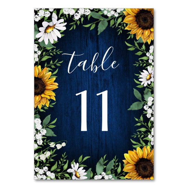 Tarjetas de número de la mesa del Boda de girasol  (Anverso)
