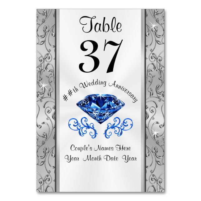 Tarjetas de número de la tabla de aniversario de S (Anverso)
