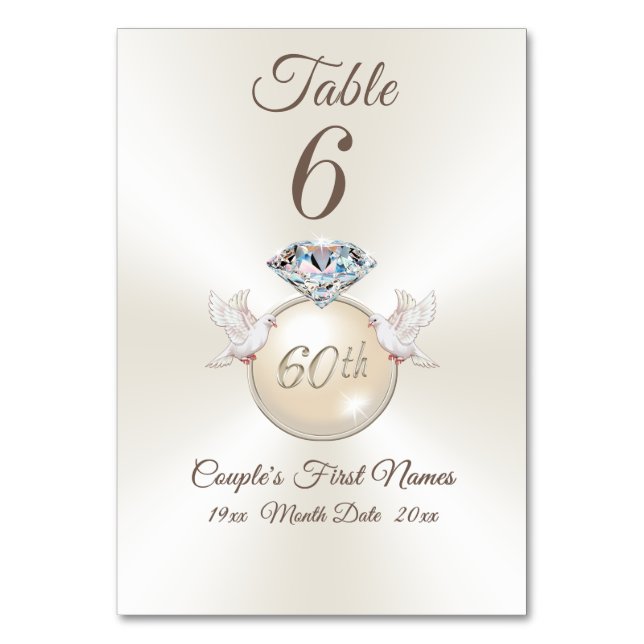 Tarjetas de número de la tabla del aniversario 60  (Anverso)