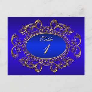 Tarjetas de número de mesa azul real dorado