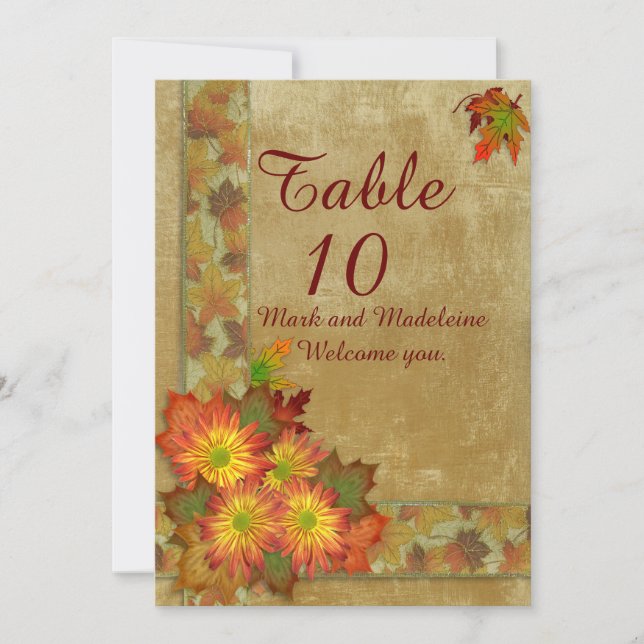 Tarjetas de número de mesa Boda de Otoño (Anverso)