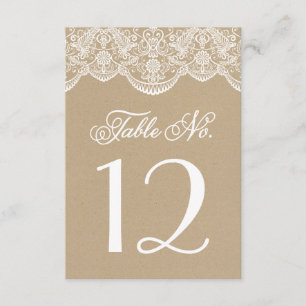 Tarjetas de número de mesa con encaje de brocado c