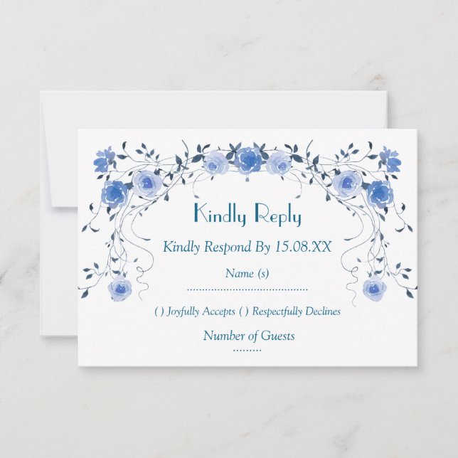 Tarjetas de número de mesa con flores azules román (Anverso)