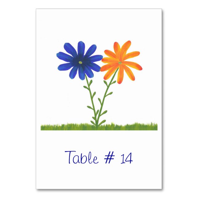 Tarjetas de número de mesa con flores azules y nar (Reverso)