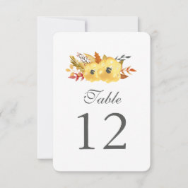 Tarjetas de número de mesa con flores en acuarela